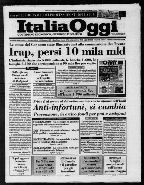 Italia oggi : quotidiano di economia finanza e politica